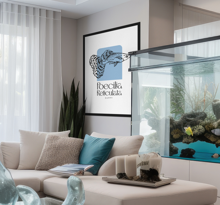 Guppy fish fishing wall poster - TenStickers
