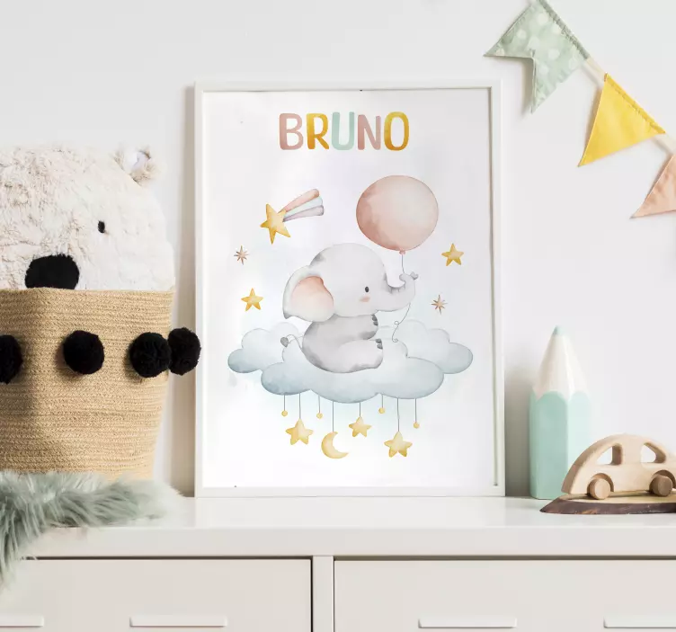 Elephant on a cloud nursery poster - TenStickers