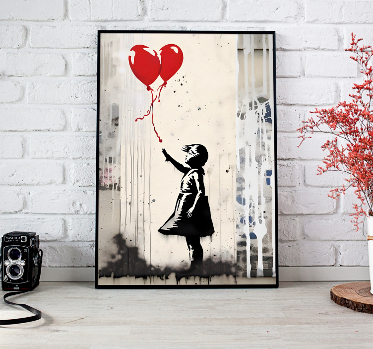 Girl with balloons wall painting poster - TenStickers