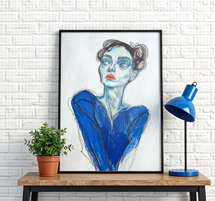 Lady in blue custome artistic drawing poster - TenStickers