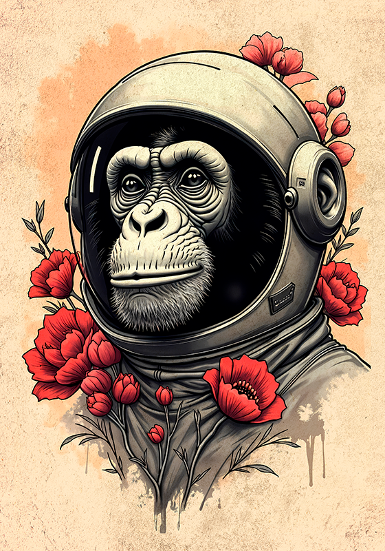 astronaut monkey artistic drawing poster - TenStickers