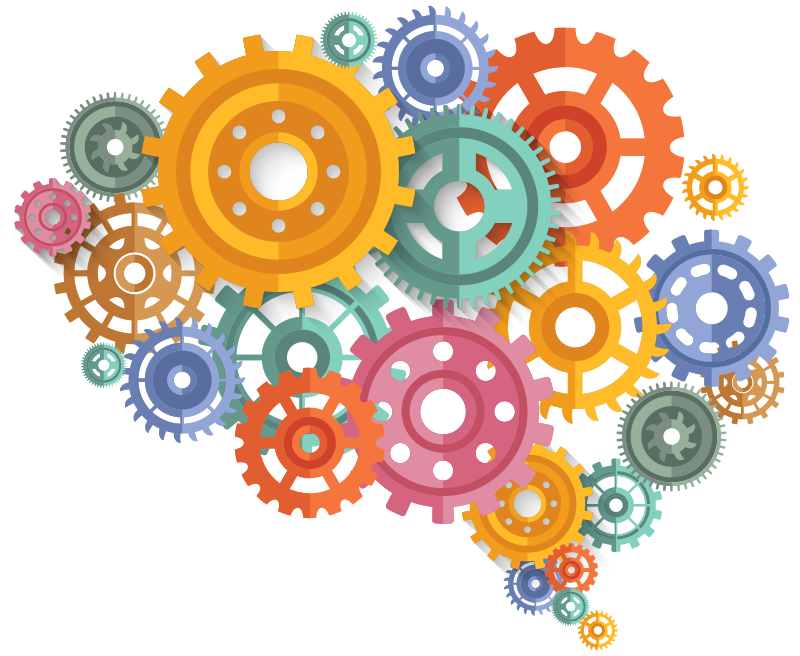 Office poster in brain-coloured cogs - TenStickers