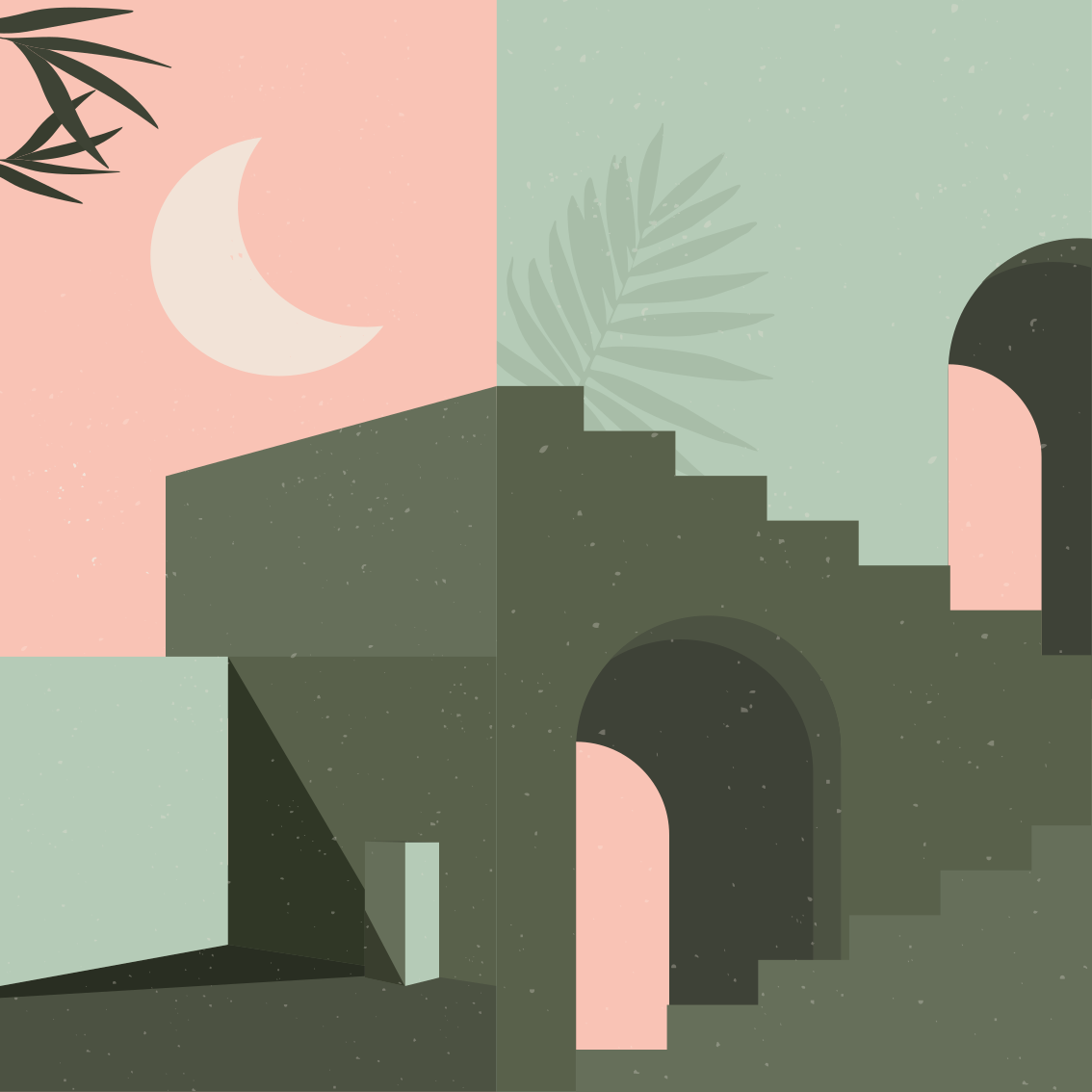 Living room poster in pink and turquoise design - TenStickers