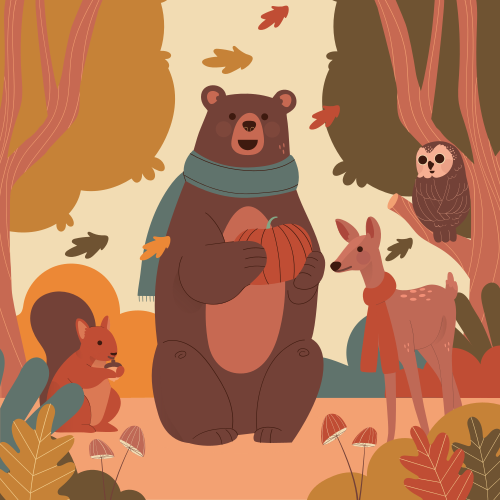 Nursery poster of joyful animals in autumn forest - TenStickers