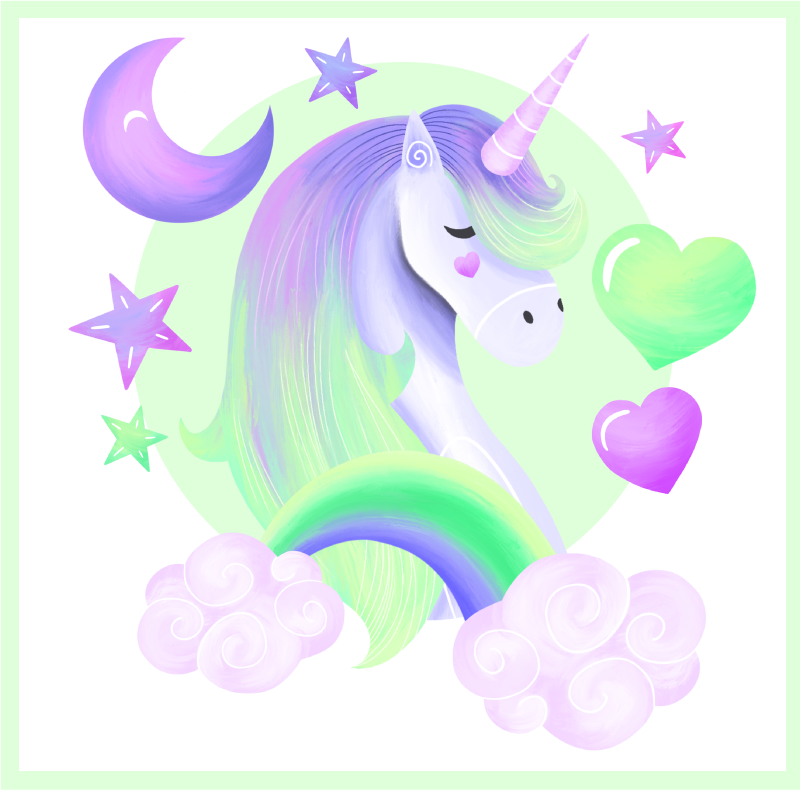 Nursery poster blue and green unicorn art print - TenStickers