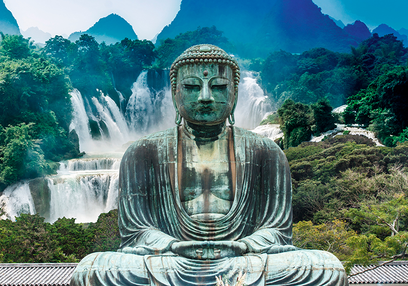 Zen poster serene buddha waterfall - TenStickers