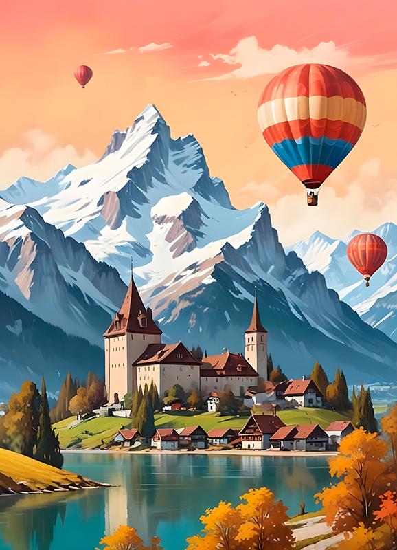 Landscape poster chateau d'oex - TenStickers