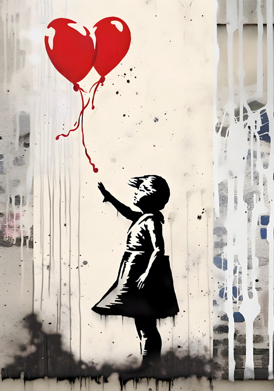 Girl with balloons wall painting poster - TenStickers
