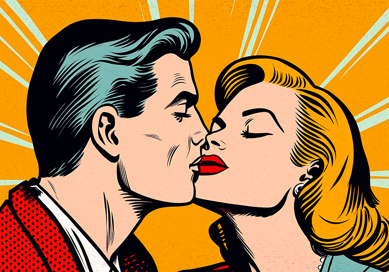 vintage couple kissing pop art poster - TenStickers