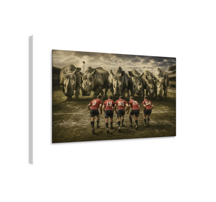 Rugbymen and rhinos sports canvas art - TenStickers