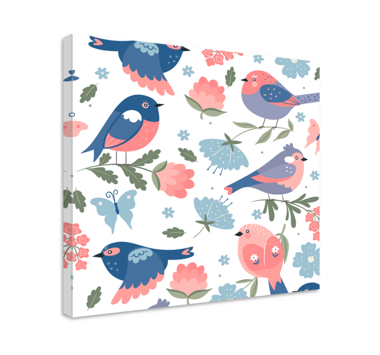 Flowers canvas with colorful birds design - TenStickers