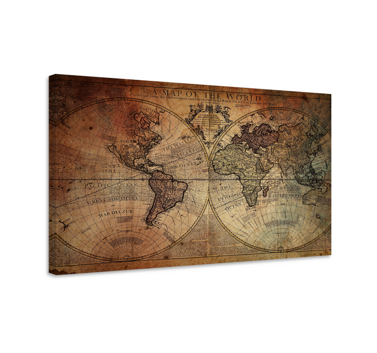 World map wall art vintage world map chart - TenStickers