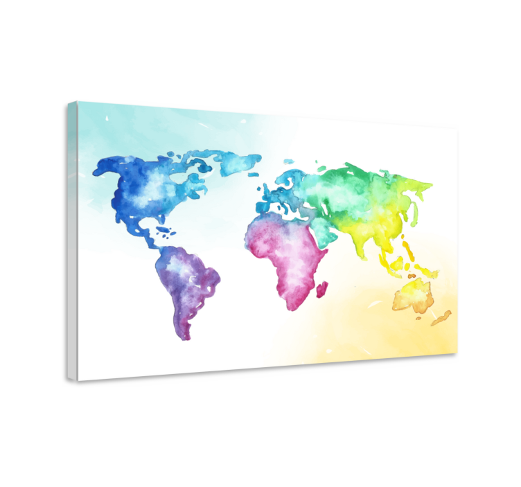 World map wall art watercolor global atlas - TenStickers