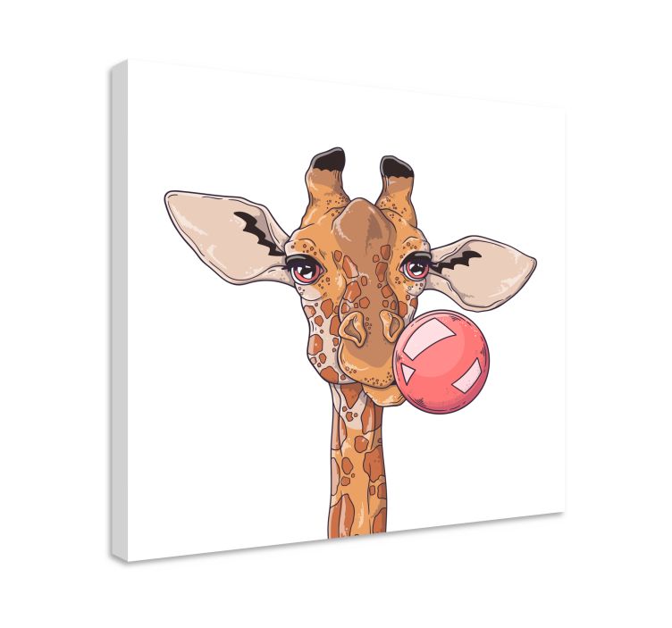 Giraffe with bubble gum animal canvas prints - TenStickers