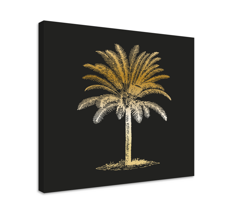 Flowers canvas golden palm tree artwork - TenStickers