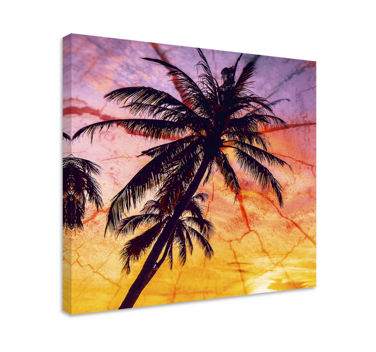 Flowers canvas silhouetted palm trees artwork - TenStickers