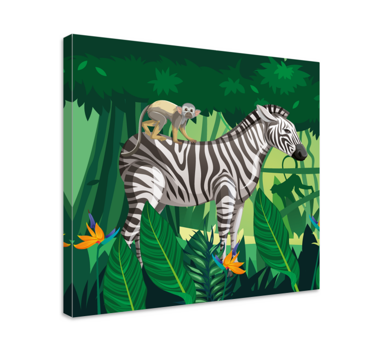 Animal canvas wall art zebra with monkey - TenStickers