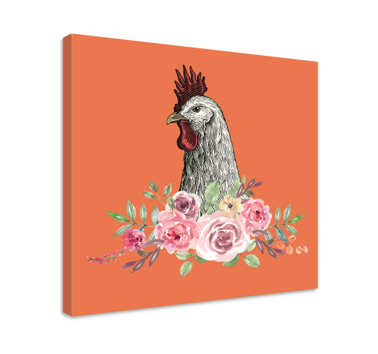 Animal canvas wall art rooster with flowers - TenStickers