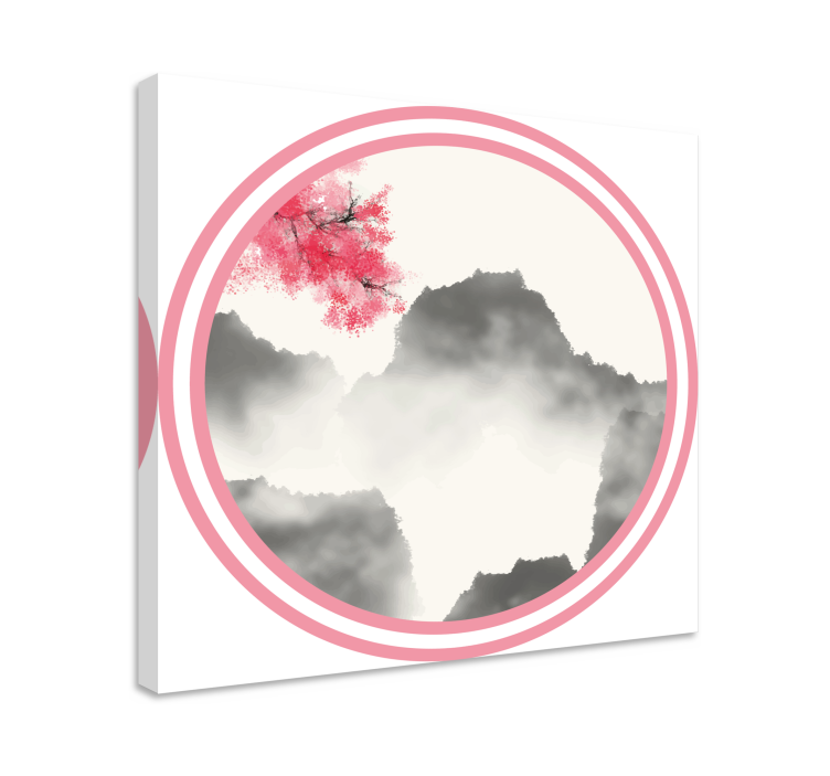 Mountain Silhouette With Blossoms landscape canvas - TenStickers