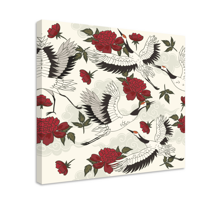 Mandala canvas cranes and blooms design - TenStickers