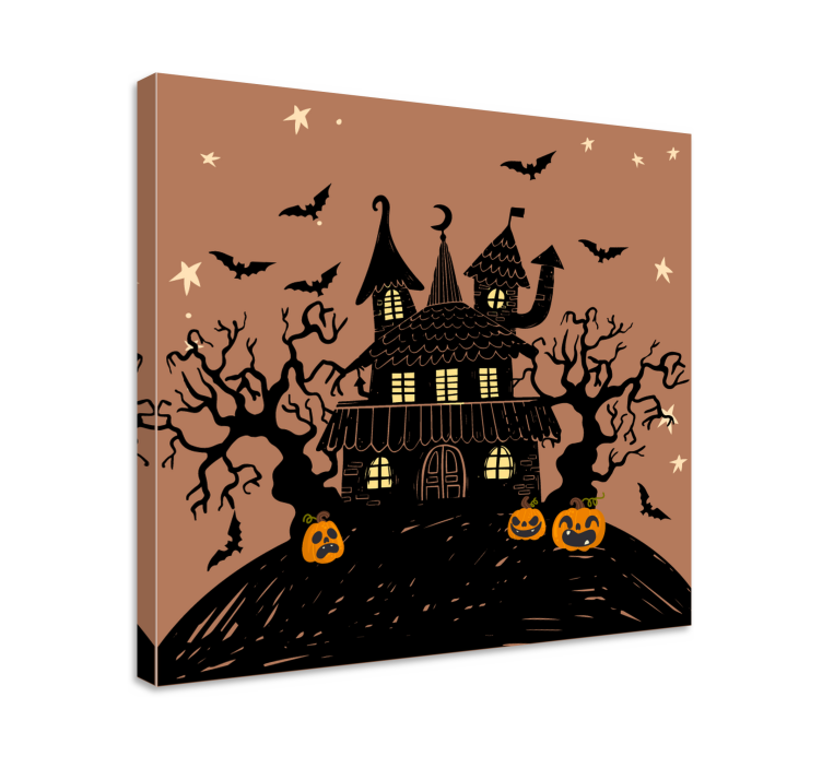 Floral canvas wall art haunted house scene - TenStickers