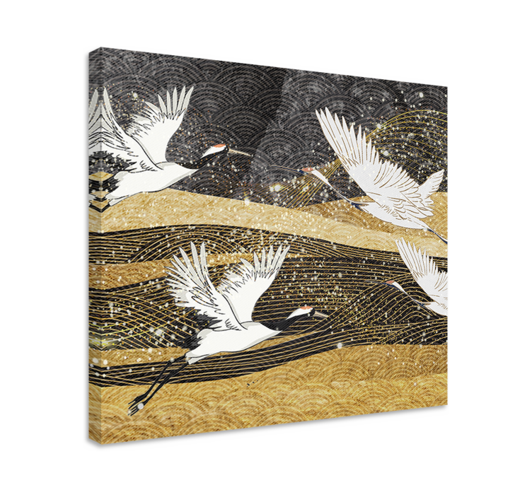 Floral canvas wall art graceful cranes flight - TenStickers