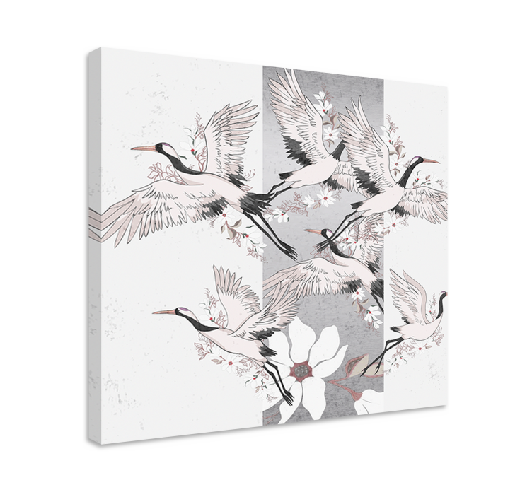 Landscape canvas of elegant cranes in flight - TenStickers