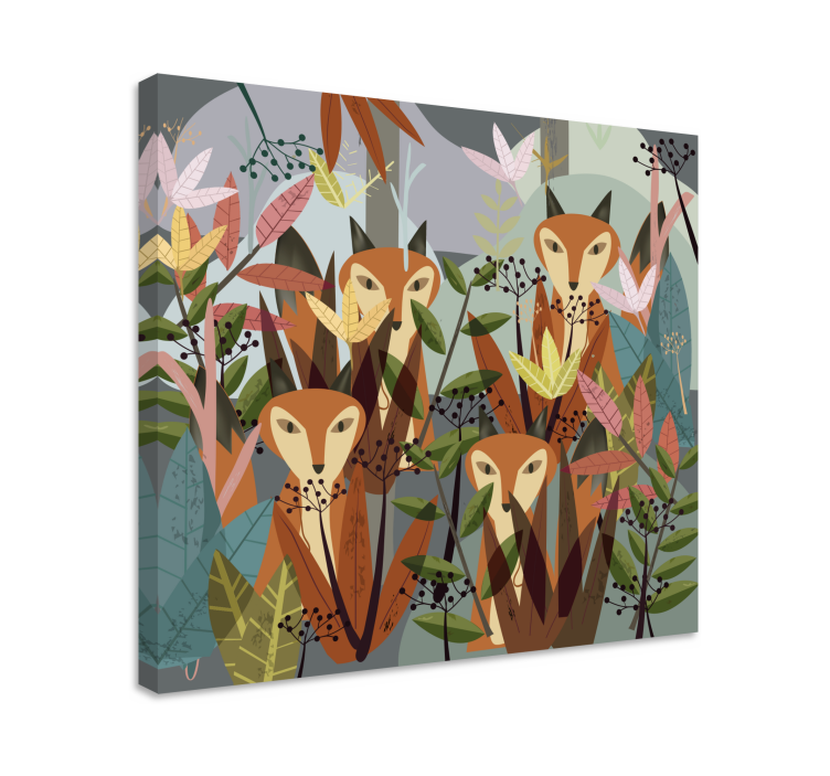 Animal canvas wall art foxes in forest - TenStickers