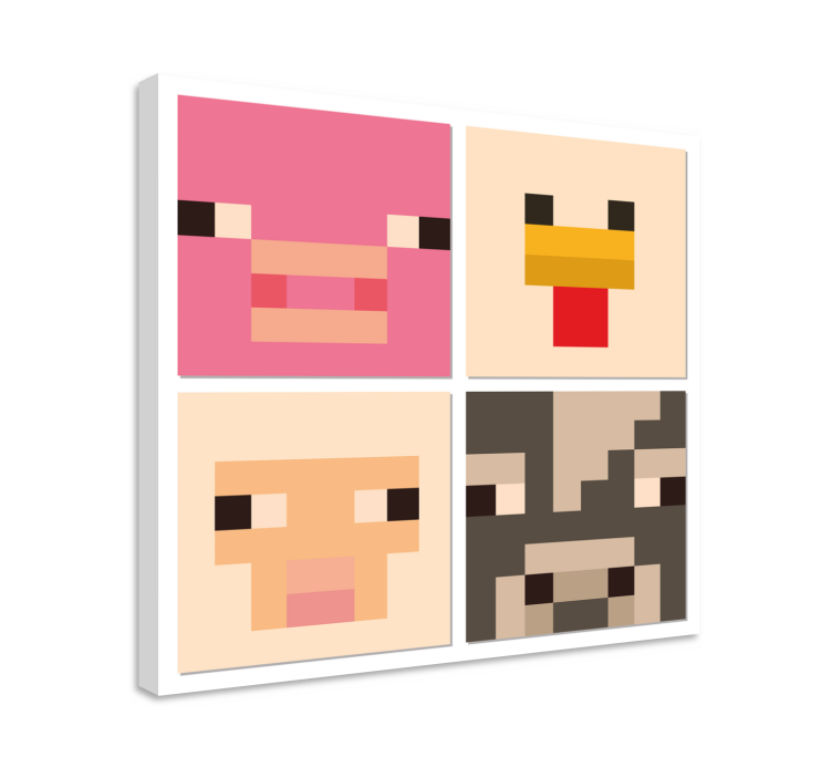 Pixel art animal faces framed gaming wall art - TenStickers