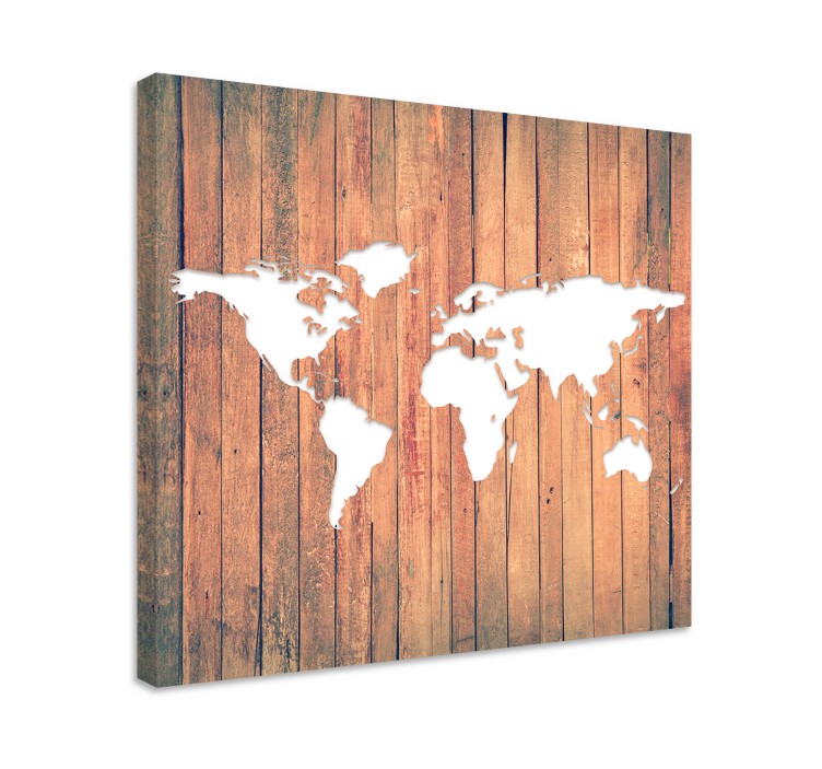 White worldmap on wood tables wall canvas - TenStickers