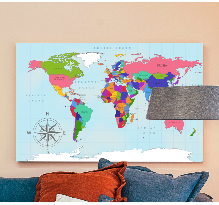 Blue world map canvas art - TenStickers