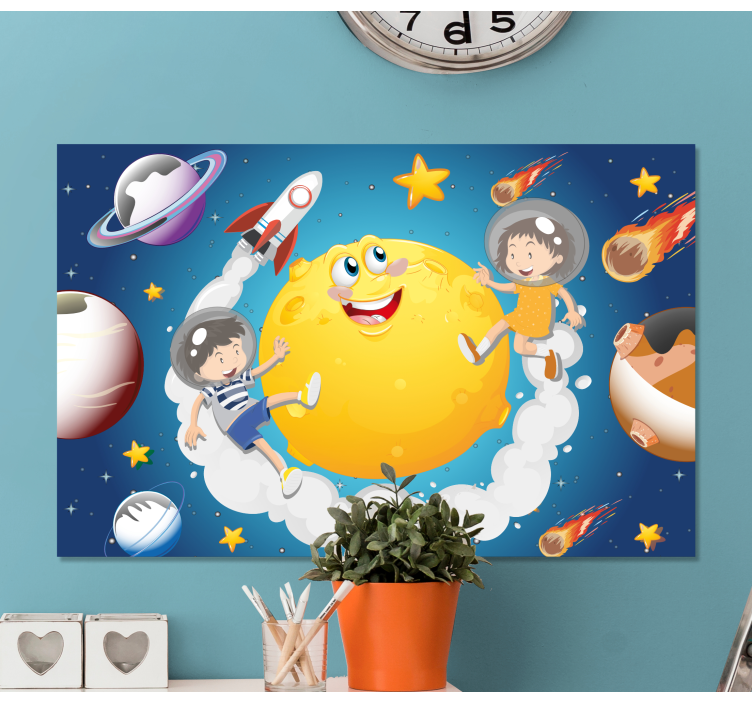 Cartoon children playing space nursery canvas - TenStickers