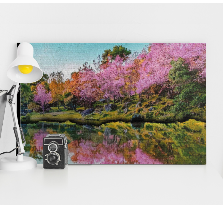 Cherry Blossom Reflection landscape canvas - TenStickers
