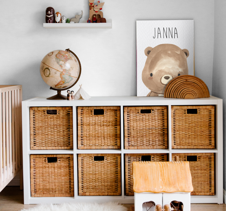 Baby bear with name childrens wall art canvas - TenStickers