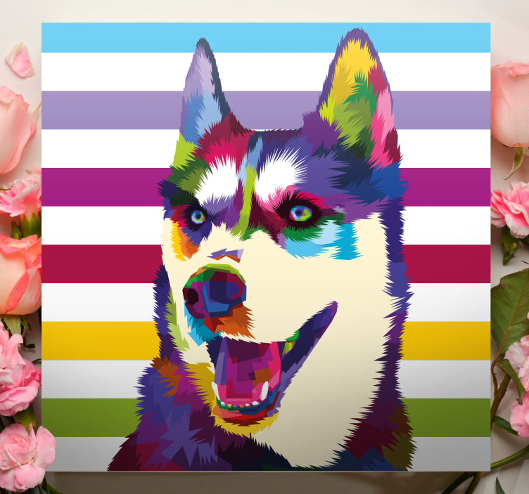 Dog wall art colorful husky portrait - TenStickers