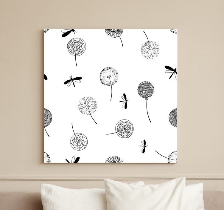 Dragonflies and Floral Elements Flowers  canvas - TenStickers