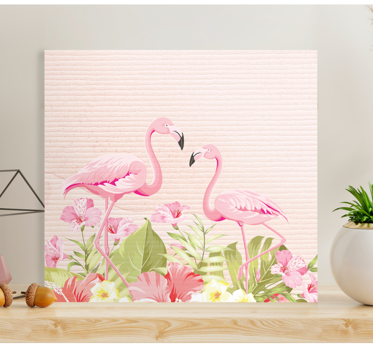 Flowers canvas flamingos among blossoms - TenStickers