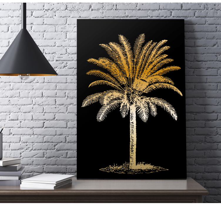 Flowers canvas golden palm tree artwork - TenStickers