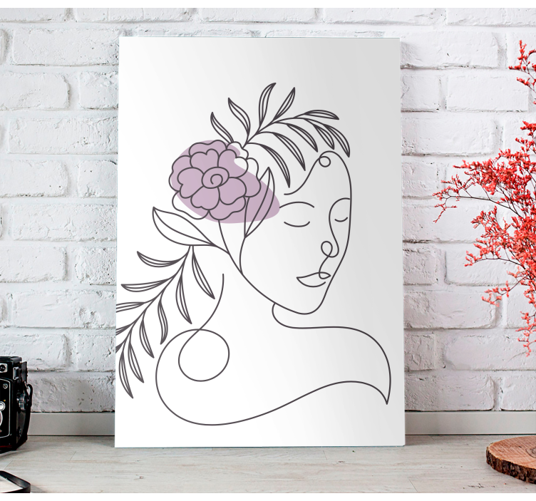 Flowers canvas line drawing face - TenStickers