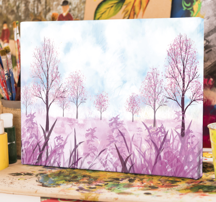 Flowers canvas pink blossoms landscape - TenStickers