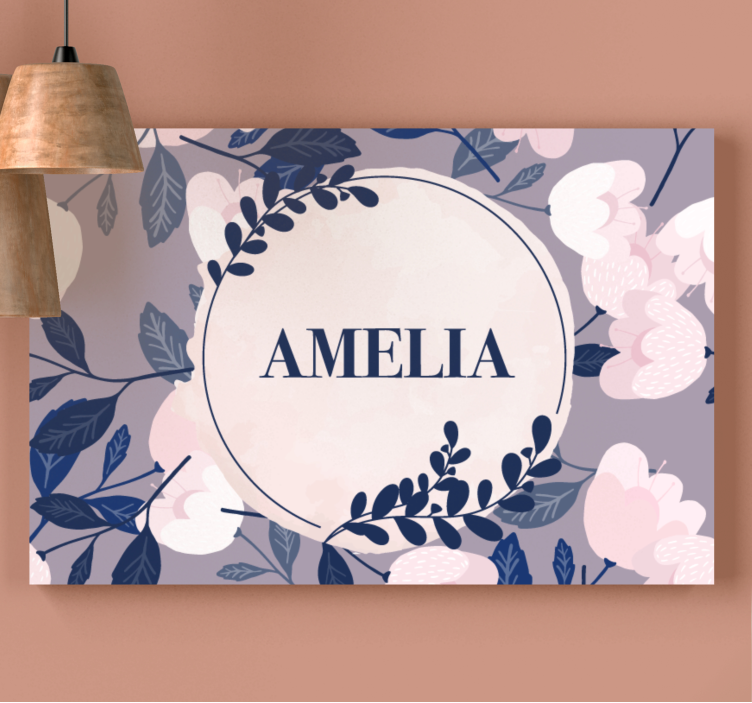 Flowers canvas with floral design featuring name - TenStickers