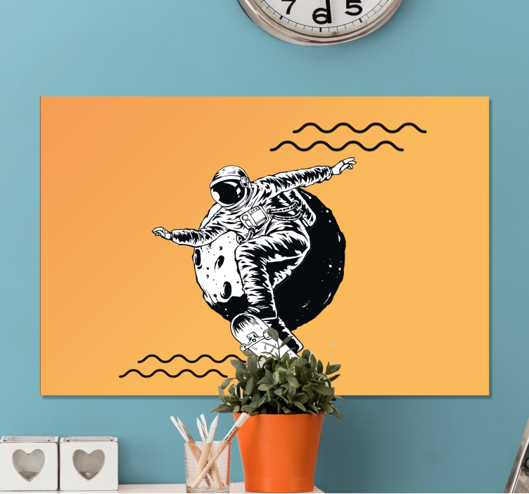 Framed gaming wall art cosmonaut on a skateboard - TenStickers