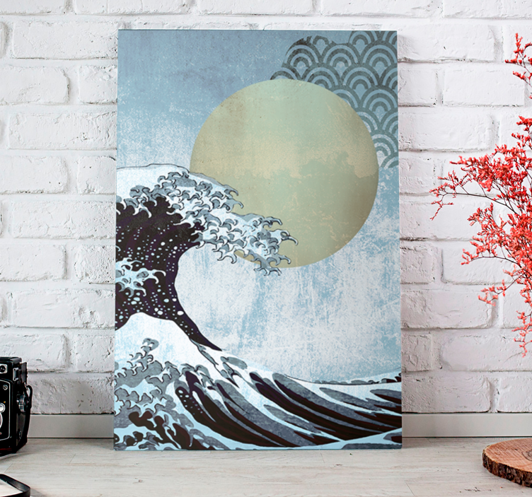Landscape canvas waves and moon art print - TenStickers