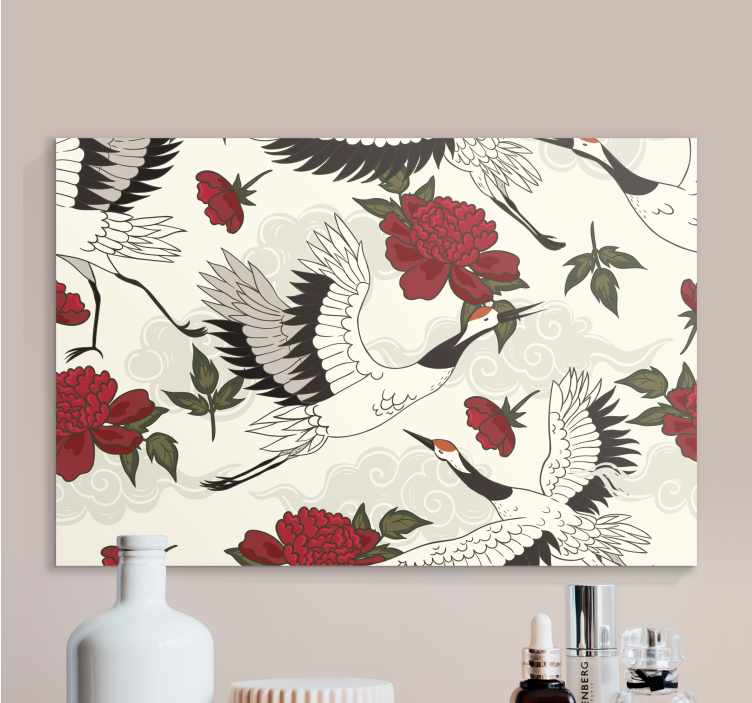 Mandala canvas cranes and blooms design - TenStickers