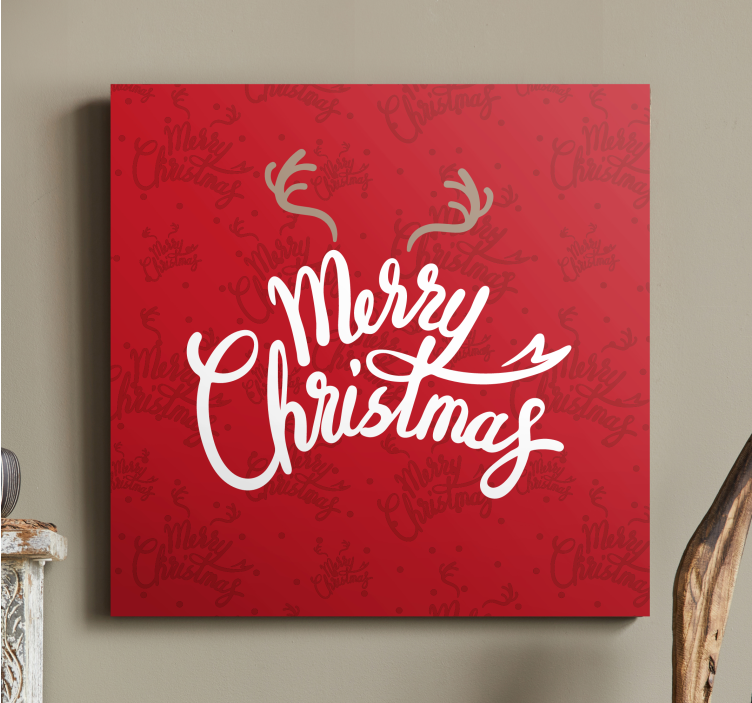 Red design with reindeer antlers christmas canvas art - TenStickers