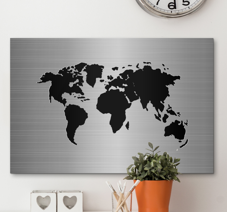 metal effect world map world map canvas - TenStickers