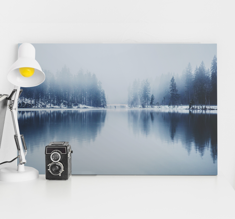 Misty forest reflection landscape canvas - TenStickers