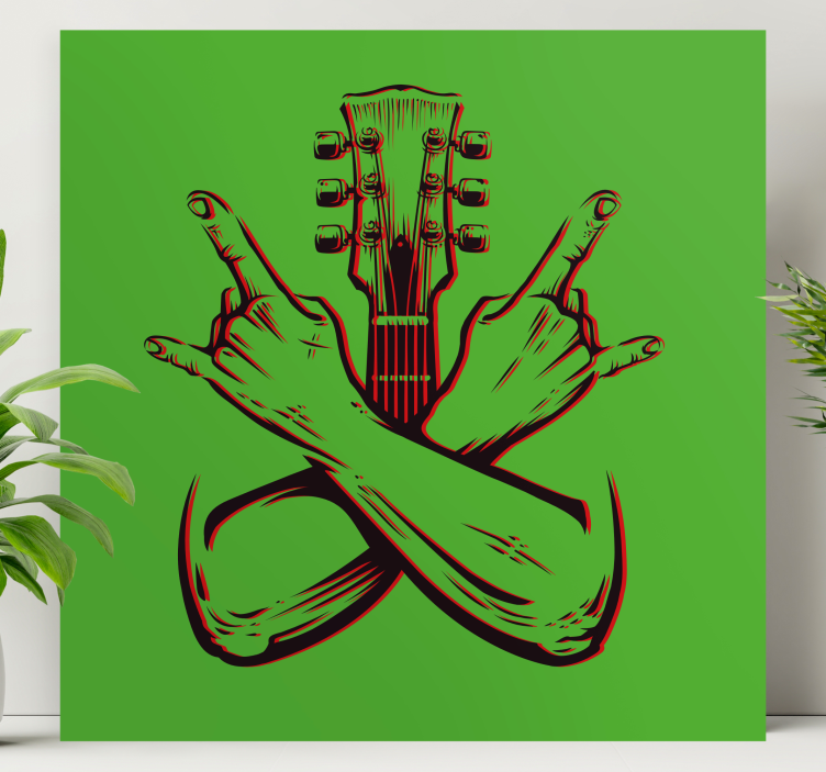 Music canvas art guitar hand sign - TenStickers