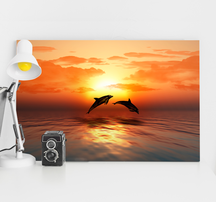 Nautical canvas art dolphins at sunset - TenStickers