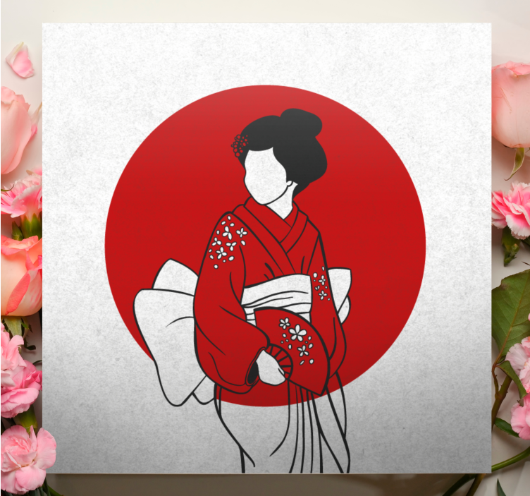 Oriental canvas wall art traditional kimono grace - TenStickers